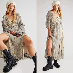 Free People You're A Jewel Printed Maxi in Tea Combo Size Large NWT $198